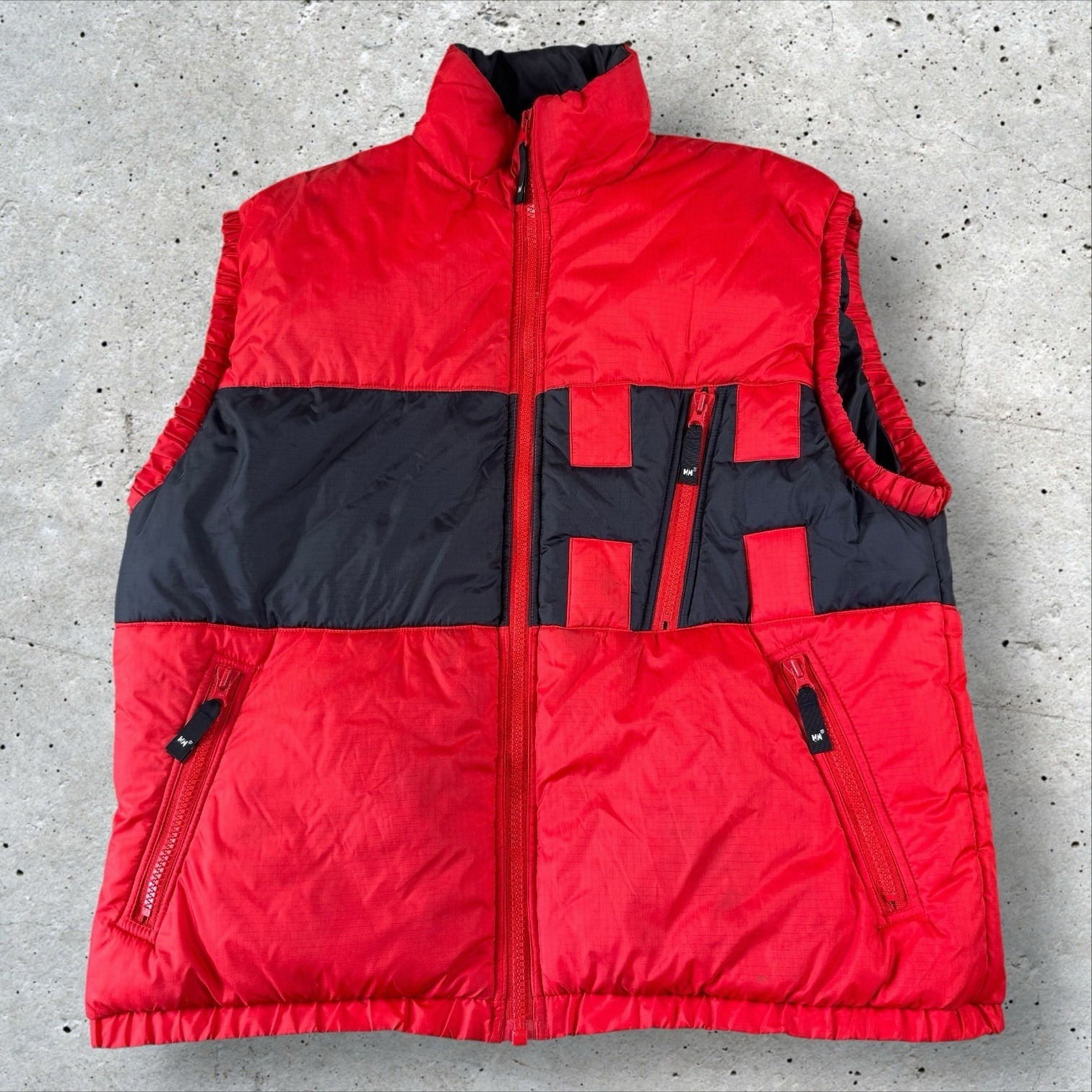 Vintage Helly Hansen Logo Down Puffer Vest Men's Large Red Spellout Ski